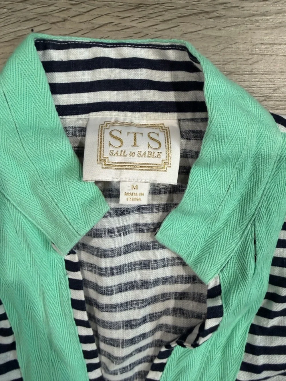SAIL TO SABLE Linen Classic Sleeveless TUNIC DRESS Navy Stripe Mint M
